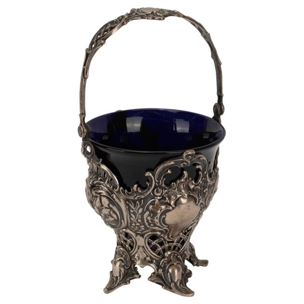 Antique German Silver & Glass Sugar Basket