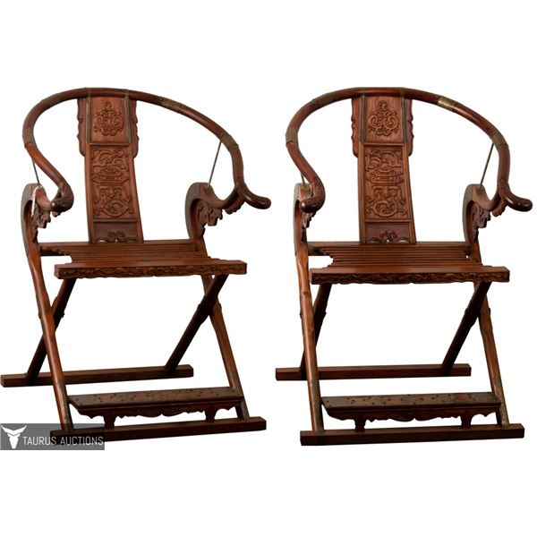 Pair of Chinese Horseshoe Campaign Chairs