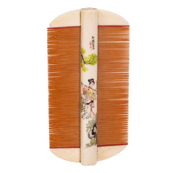 Antique Asian Motif Hand Painted Decorative Comb