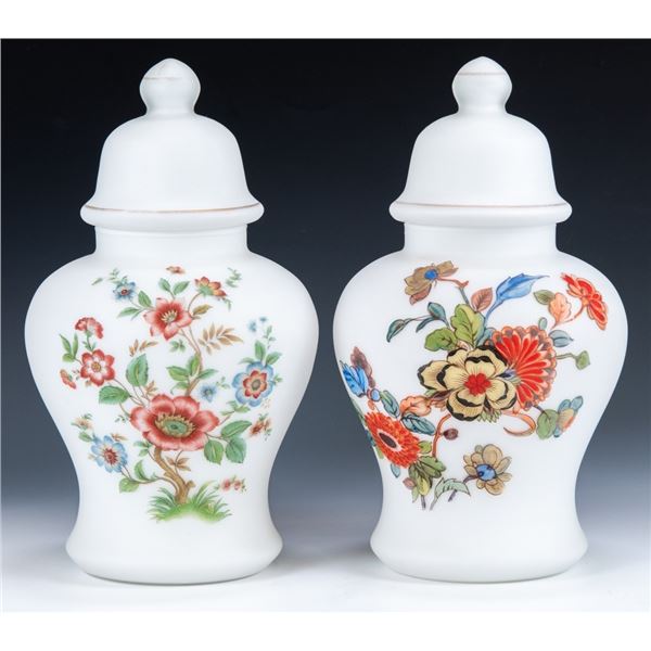 Floral Milk Glass Ginger Jars