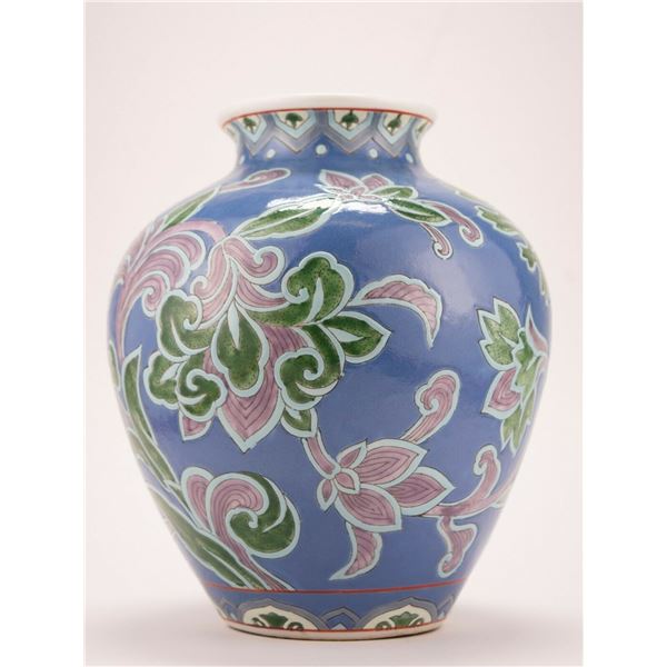 Vintage Ceramic Glazed Pottery Floral Rotund Vase