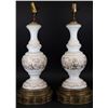 Pair White Opaline Glass Lamps w Brass Bases