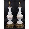Image 5 : Pair White Opaline Glass Lamps w Brass Bases