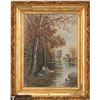 River Scene Oil Painting - Signed AEG 1907