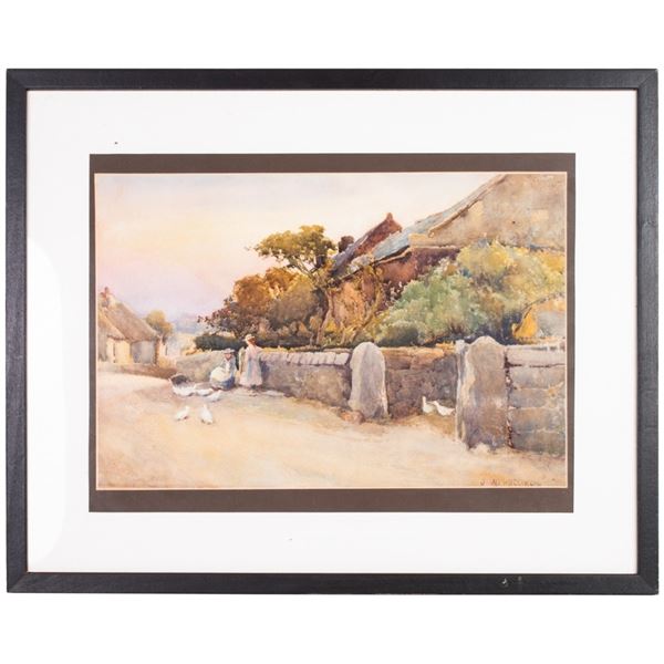 James W Milliken Watercolor Village Scene