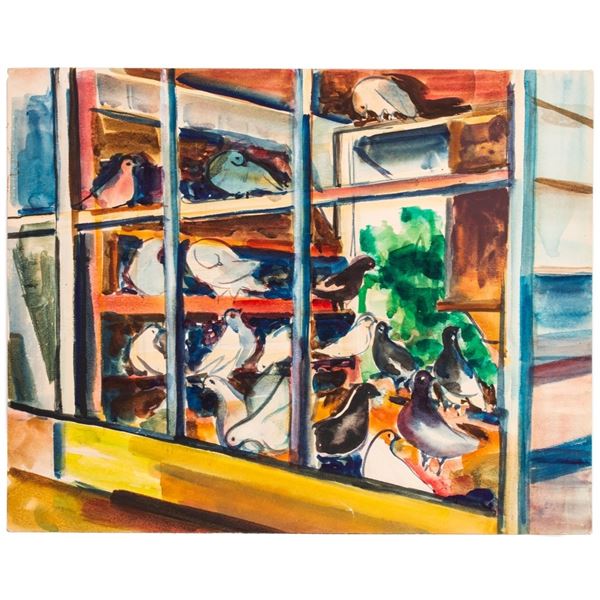 Watercolor Painting, Pigeon Aviary