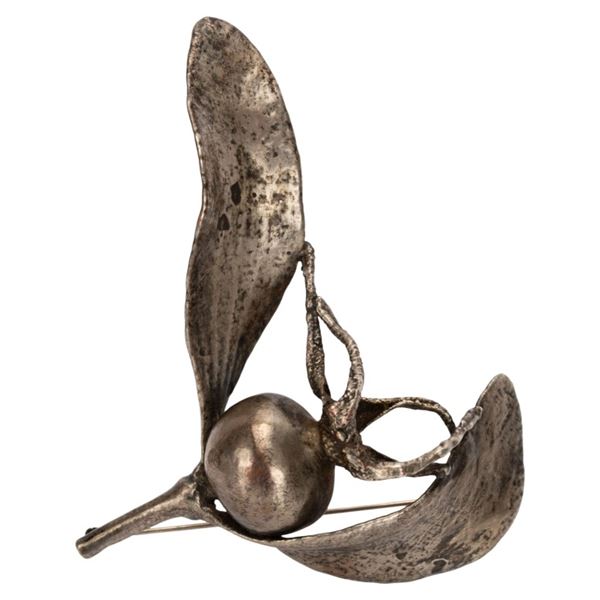 Modernist Figural Silver Plated Pomegranate Brooch