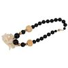 Image 2 : 14K Black Onyx Bead Necklace Carved Bone Flower