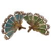 Damascene Spain Enameled Fan Brooch Pendants