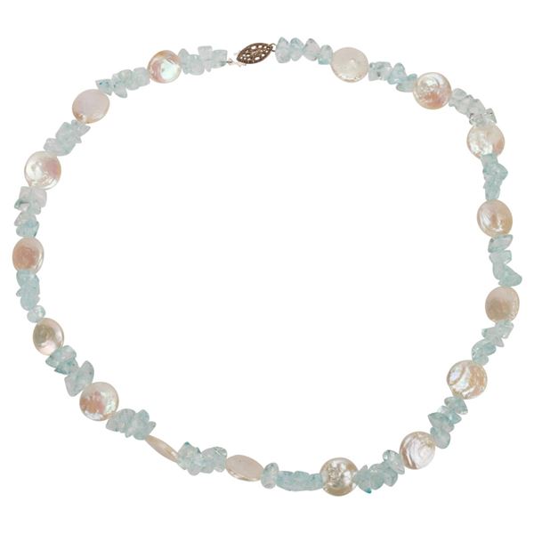 Tumbled Aquamarine & Coin Pearl Choker