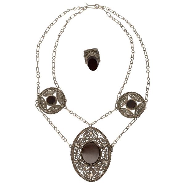Middle Eastern Silver Plate Filigree Parure
