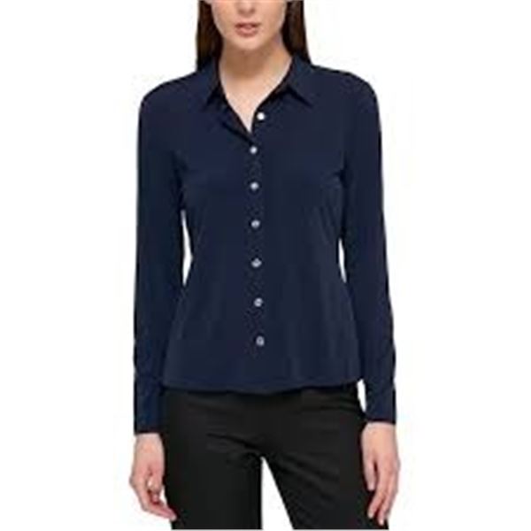 NEW TOMMY HILFIGER LARGE NAVY WOMENS BUTTON SHIRT