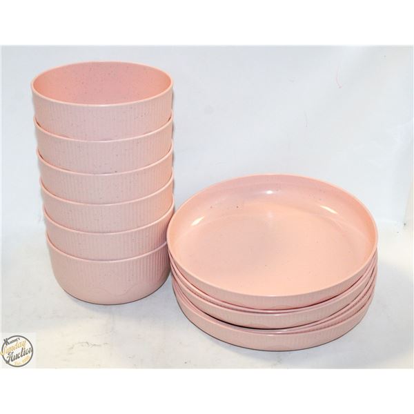 NEW 12PCS PINK BOWL AND PLATE SETS