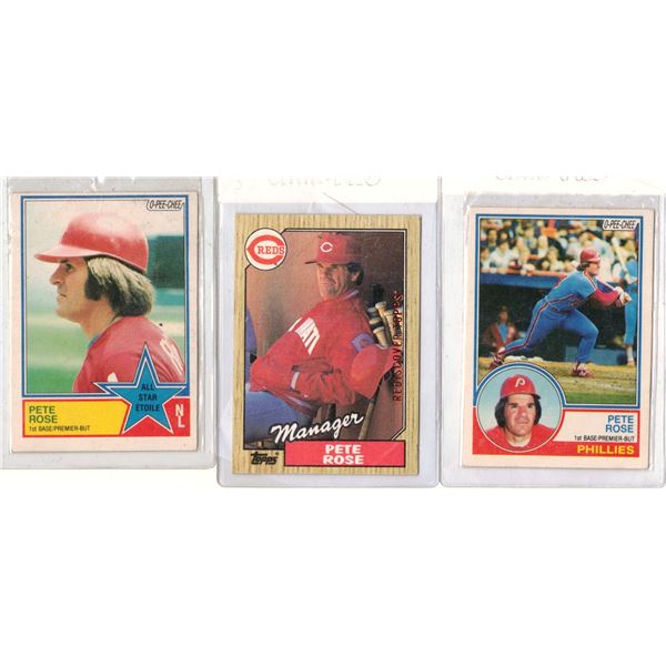 O Pee Chee THREE Pete Rose Cards , 1983 and 1987