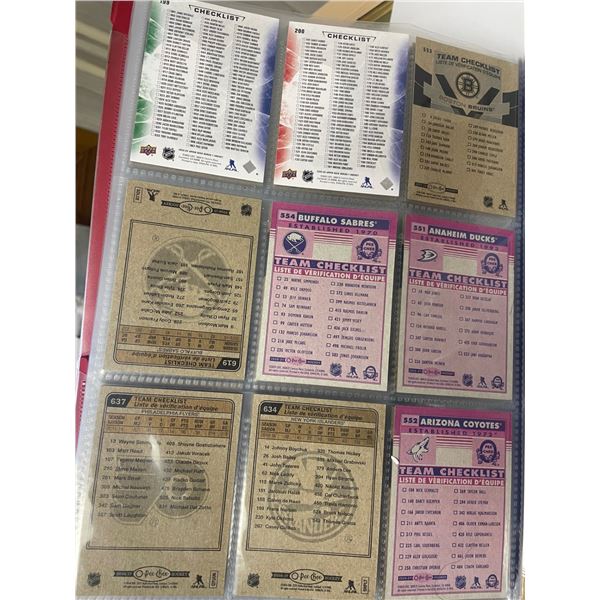 Hockey Team Check List Cards,  9 Sheets , 81 Cards