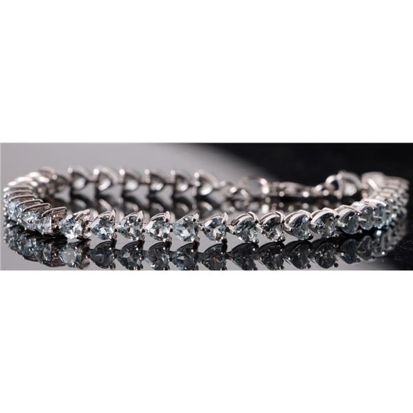 5.4CTW AQUAMARINE STERLING SILVER HEART BRACELET