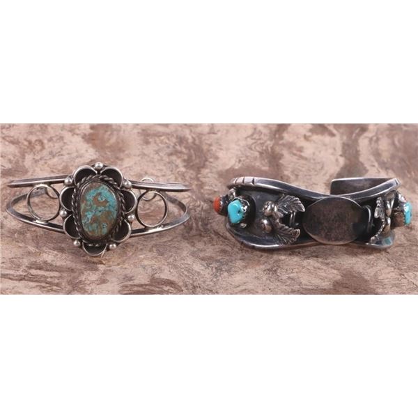 TURQUOISE SOUTHWEST-STYLE NAVAJO SILVER CUFFS