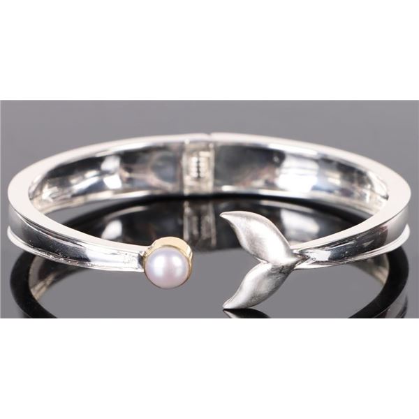 MICHOU STERLING 22K PEARL & WHALE TAIL BANGLE