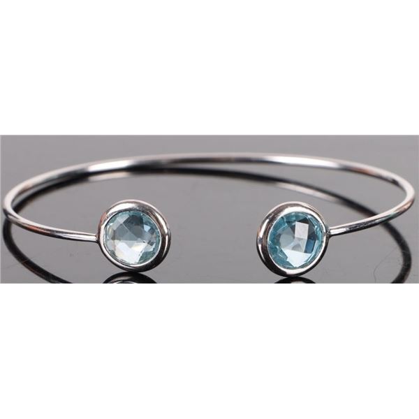 5.0CTW ROUND BLUE TOPAZ STERLING SILVER BRACELET