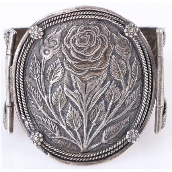 STERLING SILVER FLOWER ORNATE LADIES BANGLE