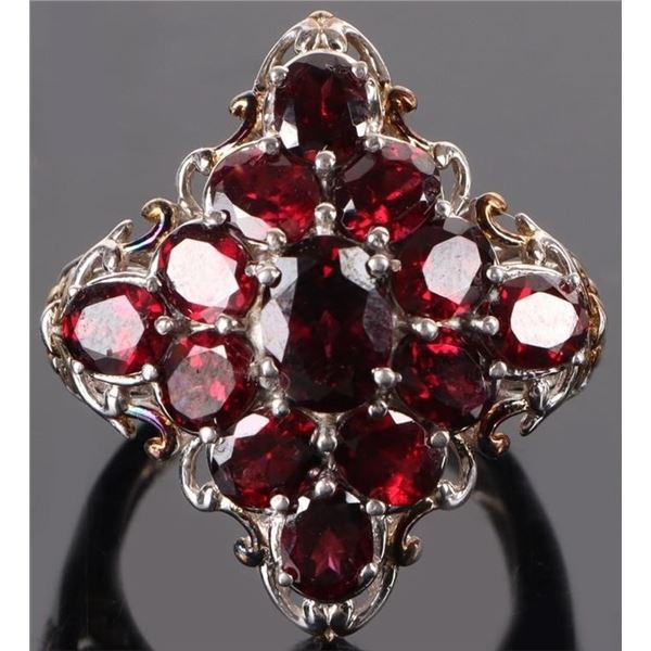 14K GOLD STERLING SILVER ORNATE GARNET RING