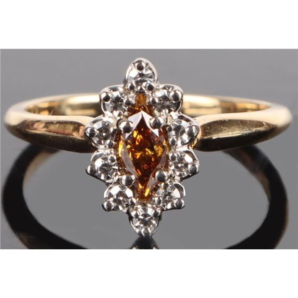 0.20CT BROWN CENTER DIAMOND 18K YELLOW GOLD RING