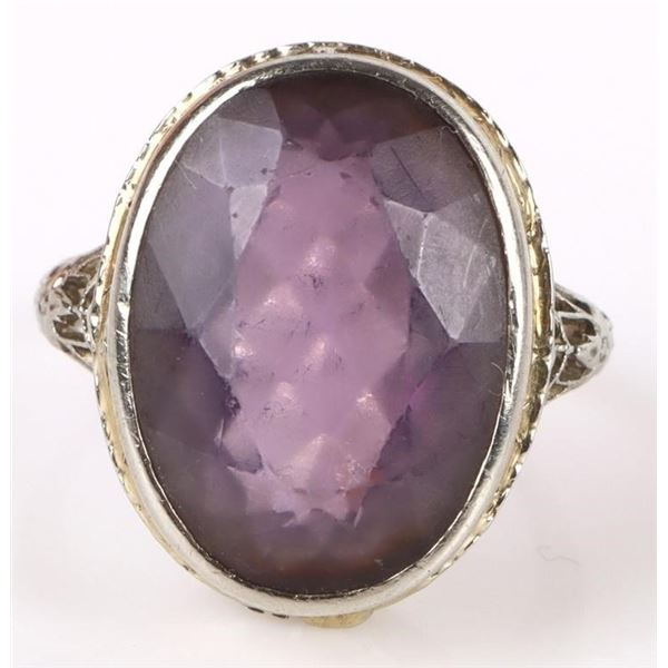 18K WHITE GOLD FILIGREE AMETHYST LADIES RING
