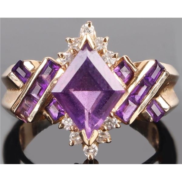 AMETHYST & DIAMOND 14K YELLOW GOLD LADIES RING