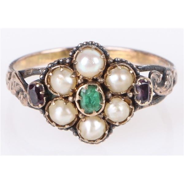 ANTIQUE 10K YELLOW GOLD PEARL LADIES RING