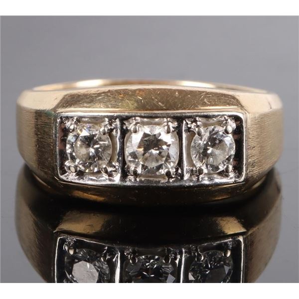 14K TWO-TONE GOLD MENS RING W/ 3 DIAMONDS