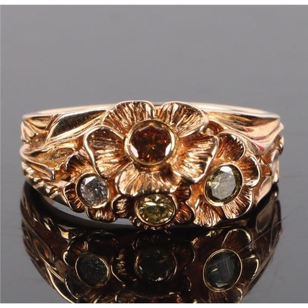 MULTI-COLORED DIAMOND 14K YELLOW GOLD RING