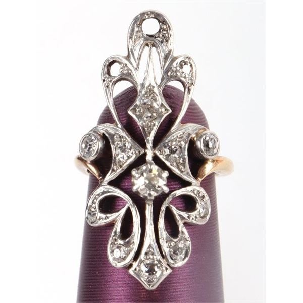 ART DECO DIAMOND 14K WHITE & YELLOW GOLD RING
