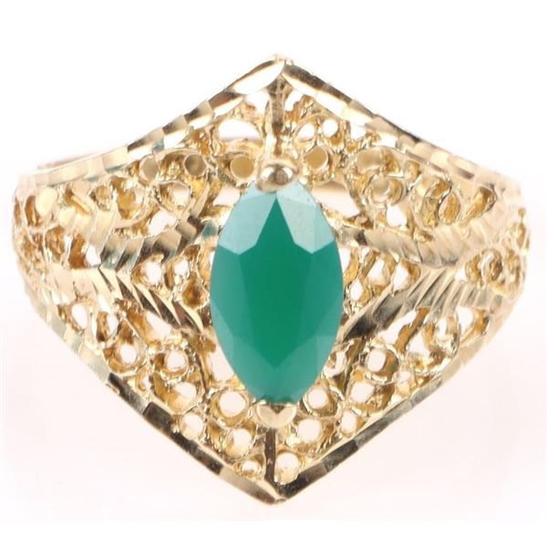 14K YELLOW GOLD MARQUISE EMERALD LADIES RING
