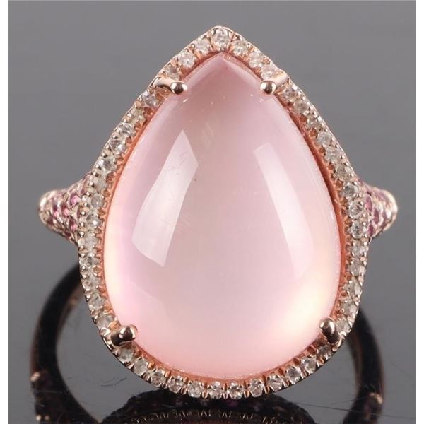 GORGEOUS ~5CT PINK OPAL & DIAMOND LADIES RING