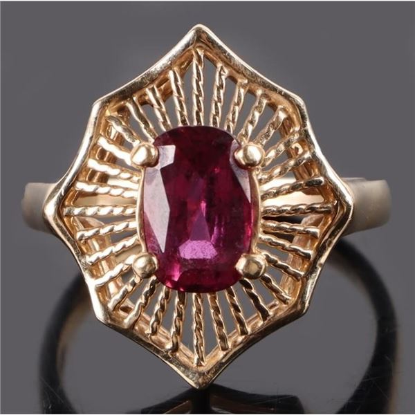 1.0CT RUBY 14K YELLOW GOLD FILIGREE LADIES RING