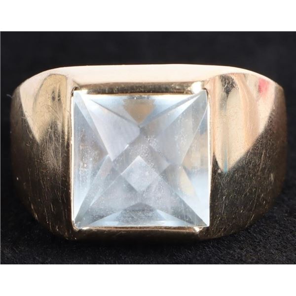 11MM BLUE TOPAZ 14K YELLOW GOLD MEN'S RING