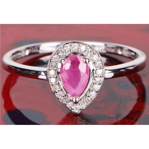 14K WHITE GOLD RUBY DIAMOND LADIES RING
