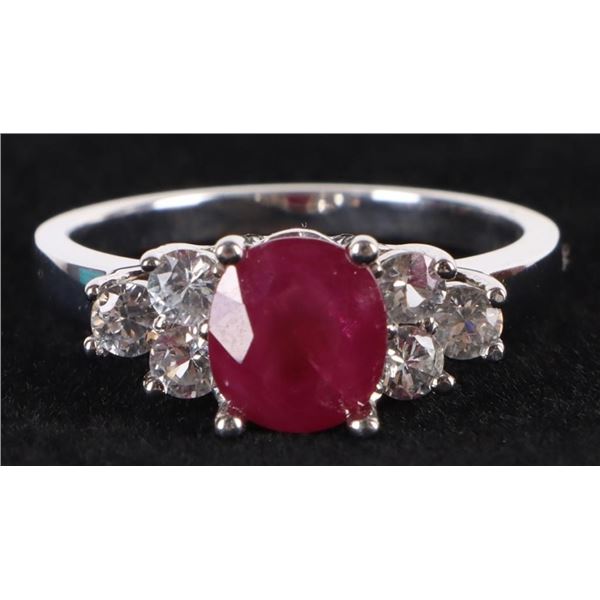14K WHITE GOLD RUBY & TOPAZ LADIES RING