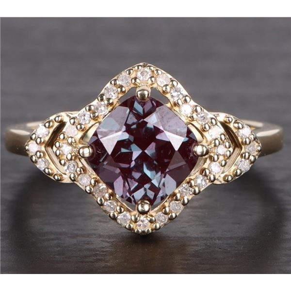 GREEN LAB ALEXANDRITE DIAMOND 10K GOLD RING