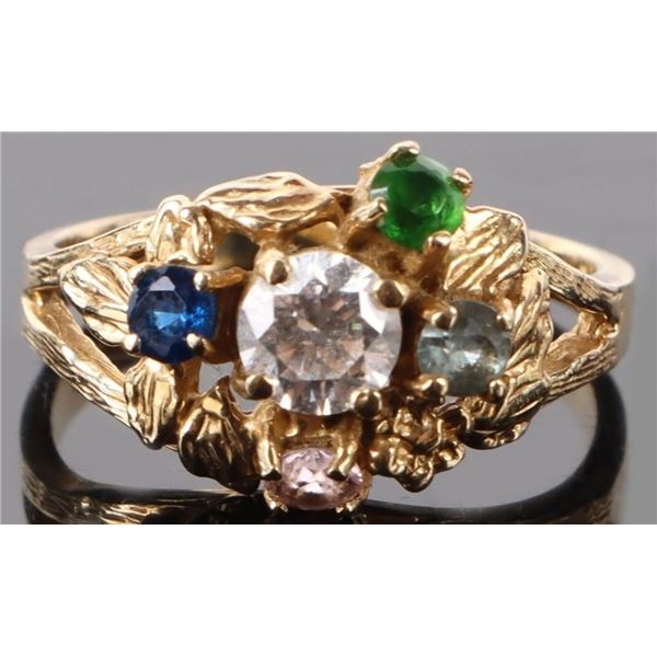 10K YELLOW GOLD  MULTI GEMSTONE CLUSTER RING