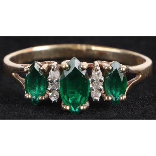 EMERALD & SAPPHIRE 10K YELLOW GOLD LADIES RING