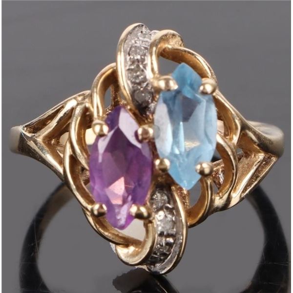 AMETHYST, TOPAZ & DIAMOND 10K YELLOW GOLD RING