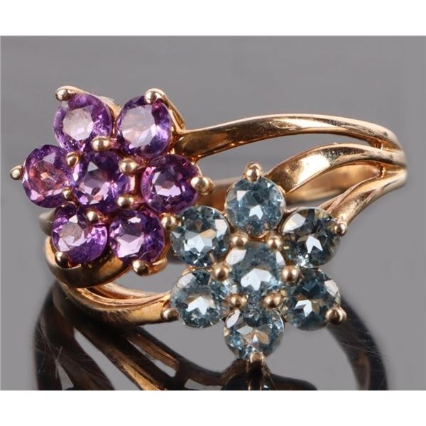 10K YELLOW GOLD TOPAZ & AMETHYST LADIES RING