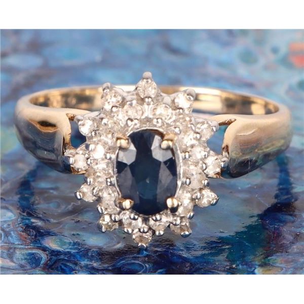 10K YELLOW GOLD DIAMOND SAPPHIRE LADIES RING