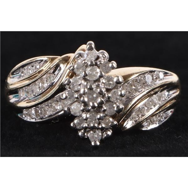 BEAUTIFUL 10K YELLOW GOLD DIAMOND CLUSTER RING