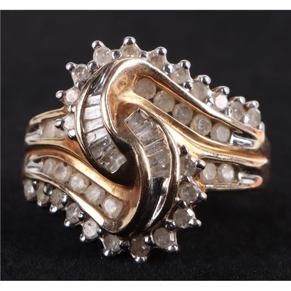 10K YELLOW GOLD DIAMOND SWIRL LADIES RING
