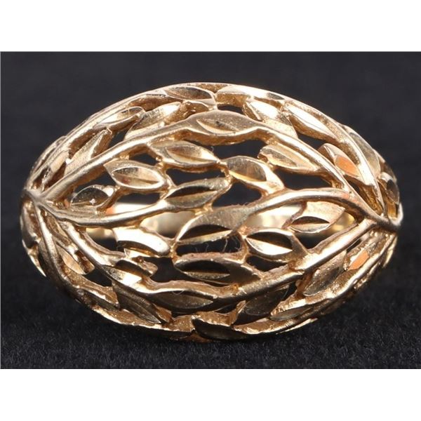 10K YELLOW GOLD INTRICATE LEAF LADIES RING
