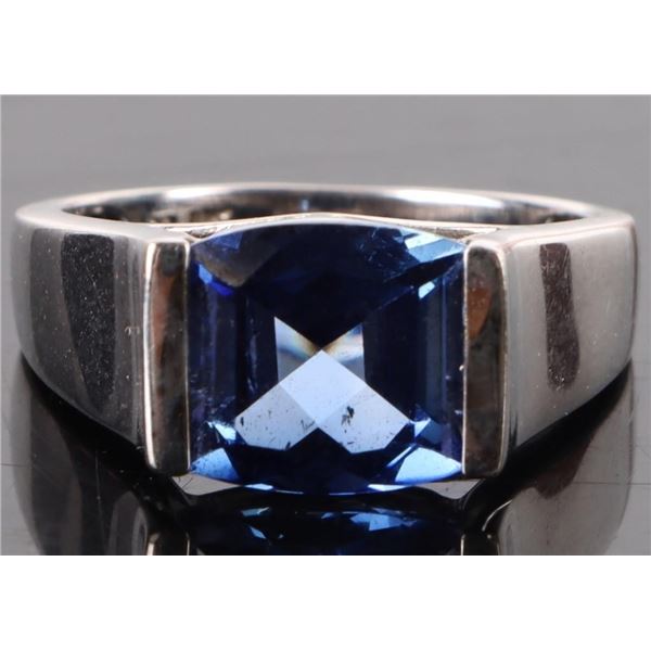 3.0CT BLUE SAPPHIRE 10K WHITE GOLD LADIES RING