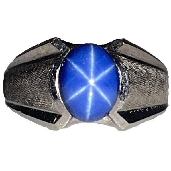 2.0CT STAR SAPPHIRE 10K WHITE GOLD UNISEX RING
