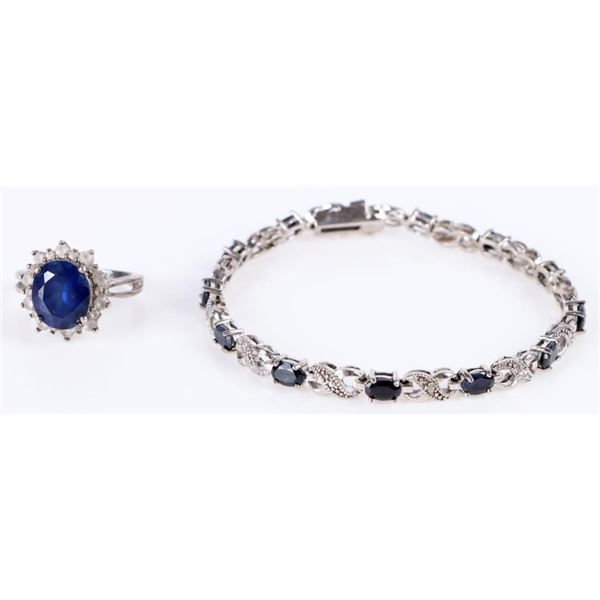 STERLING SILVER SAPPHIRE TOPAZ RING & BRACELET SET